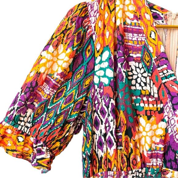 AVARA Boutique Mya Colorful Tribal Mix Print Maxi Dress Ruffle Puff Sleeve XXL - Picture 7 of 12